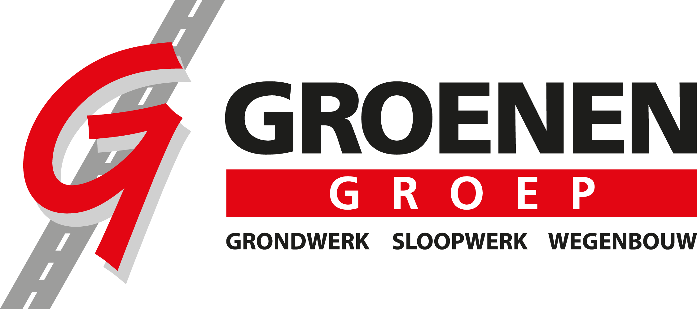 Groenen Groep logo met snelweg en bedrijfsnamen.